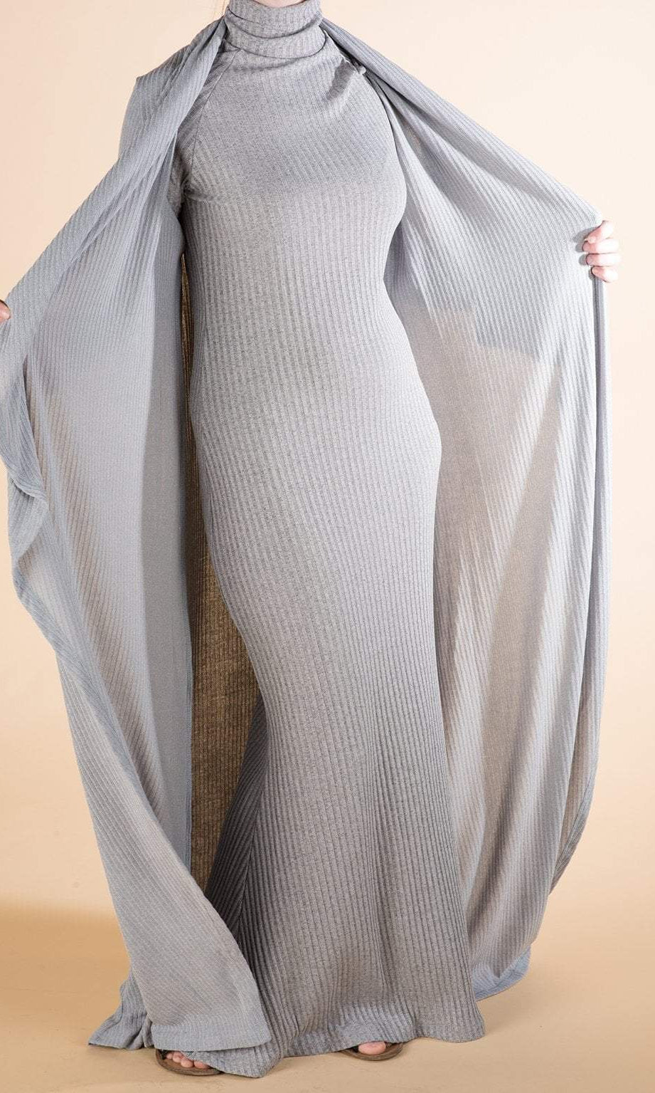 Gray Turtle-neck long sleeve Maxi dress Kabayare