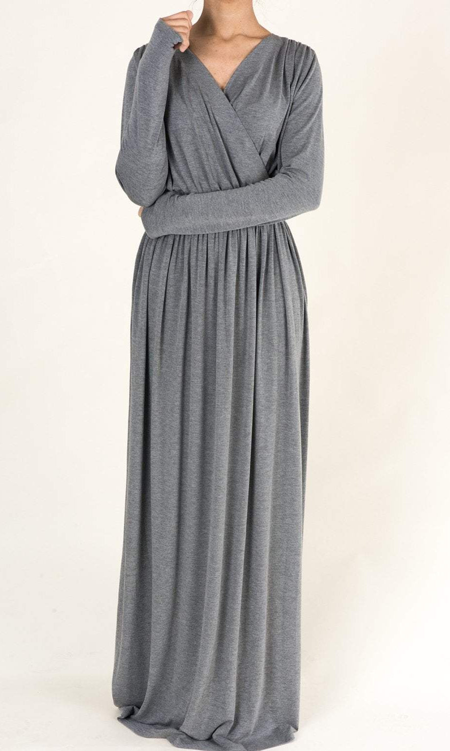 Gray V-Neck Jersey Maxi Dress Kabayare