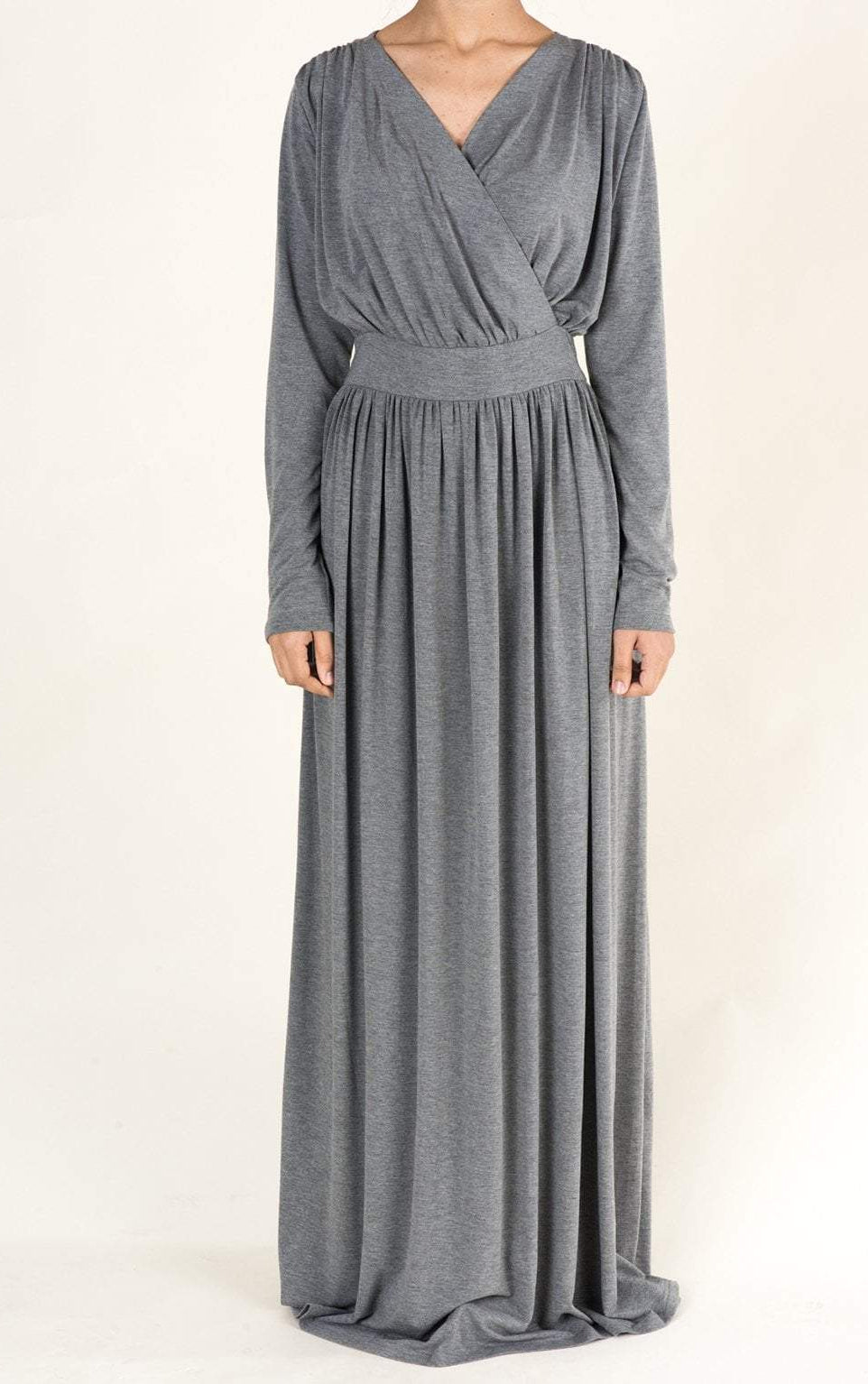 Gray V-Neck Jersey Maxi Dress Kabayare