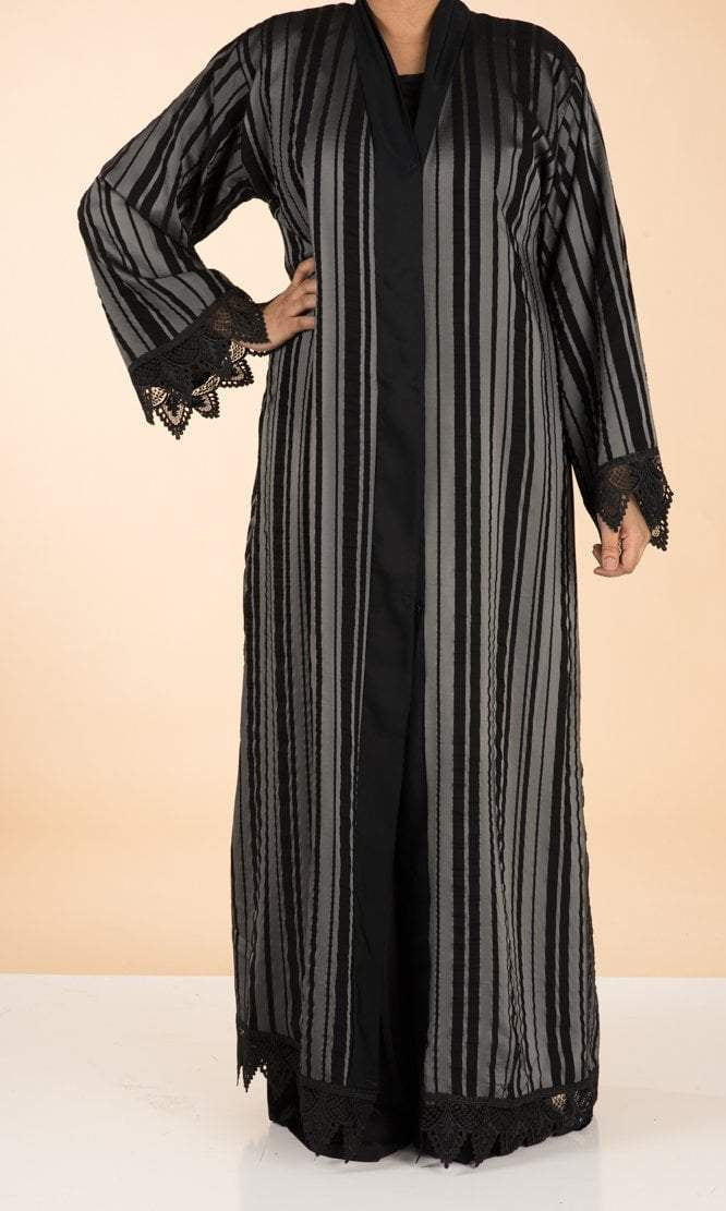 Gray Vertical Stripes Kimono Abaya Kabayare