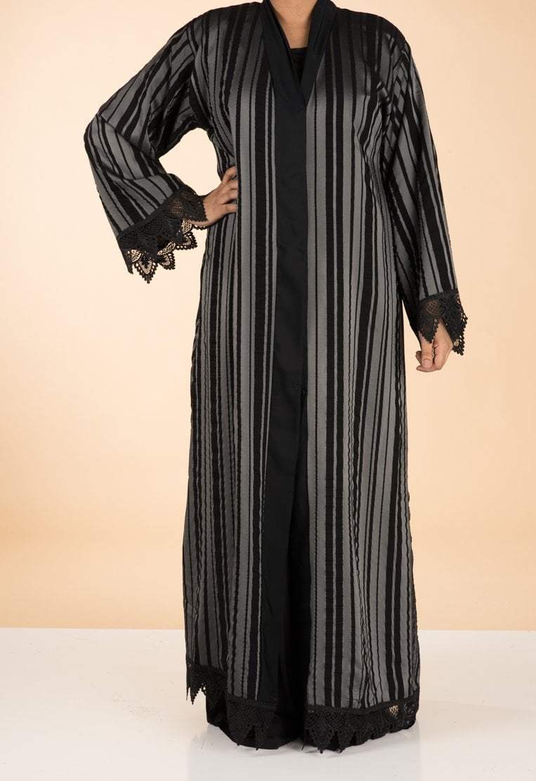 Gray Vertical Stripes Kimono Abaya Kabayare