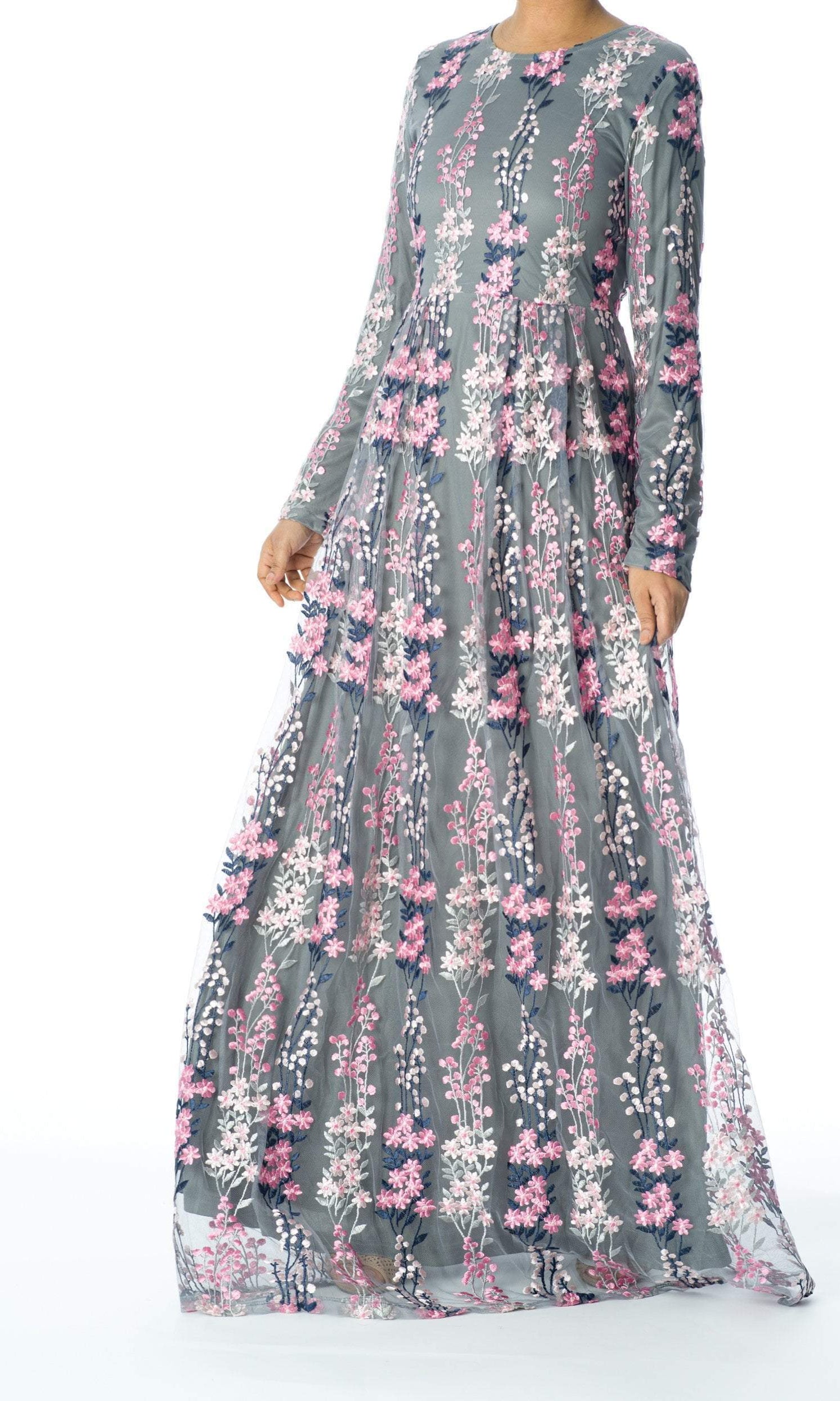 Gray WILDFLOWERS EMBROIDERED Gown Kabayare