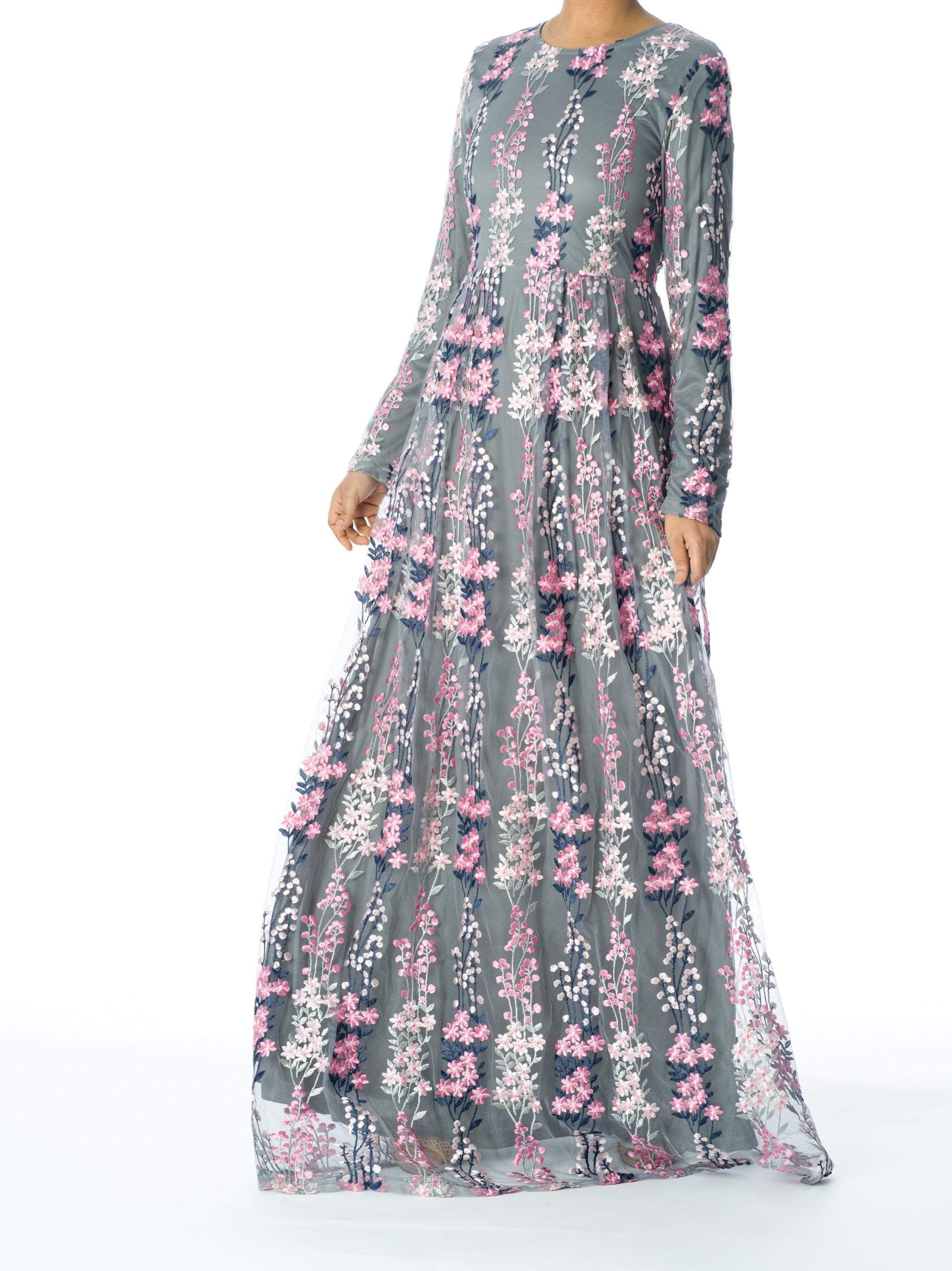 Gray WILDFLOWERS EMBROIDERED Gown Kabayare