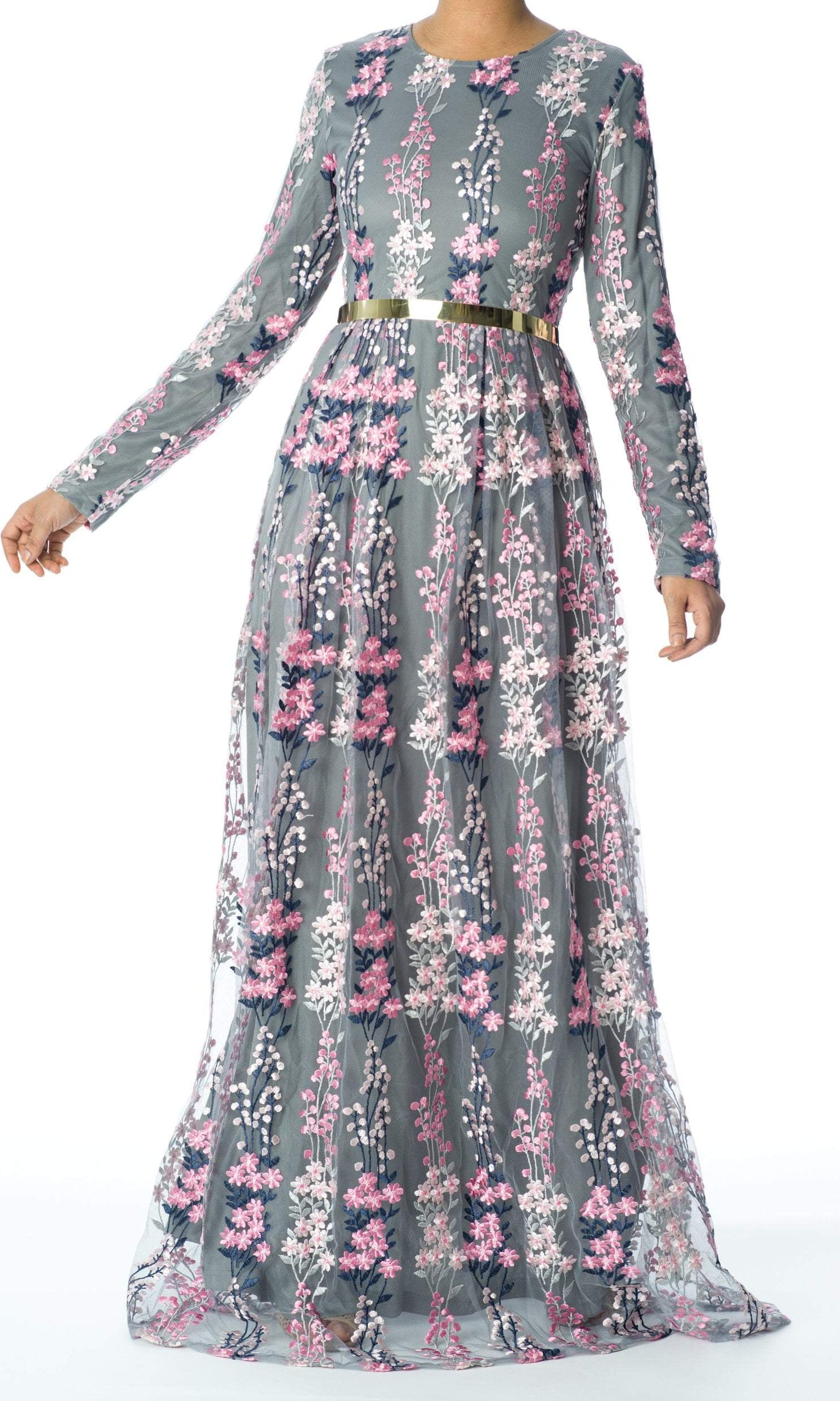 Gray WILDFLOWERS EMBROIDERED Gown Kabayare