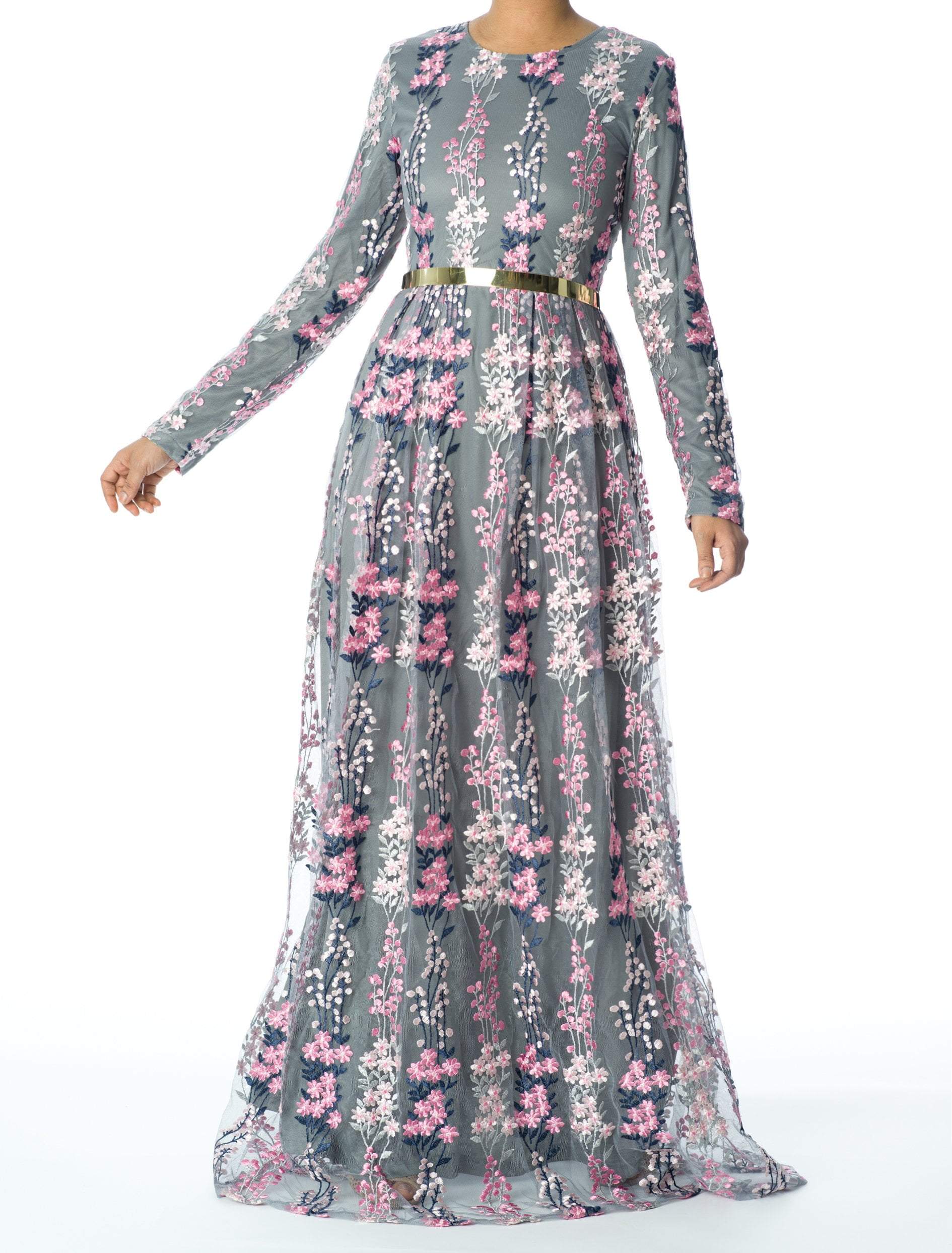 Gray WILDFLOWERS EMBROIDERED Gown Kabayare