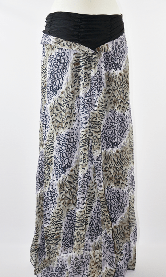 Grayish Leopard Chiffon Maxi Skirt Kabayare