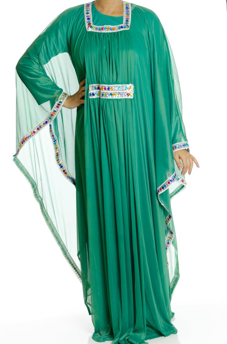 Green 2-Piece Bedazzle Kaftan Dress Kabayare