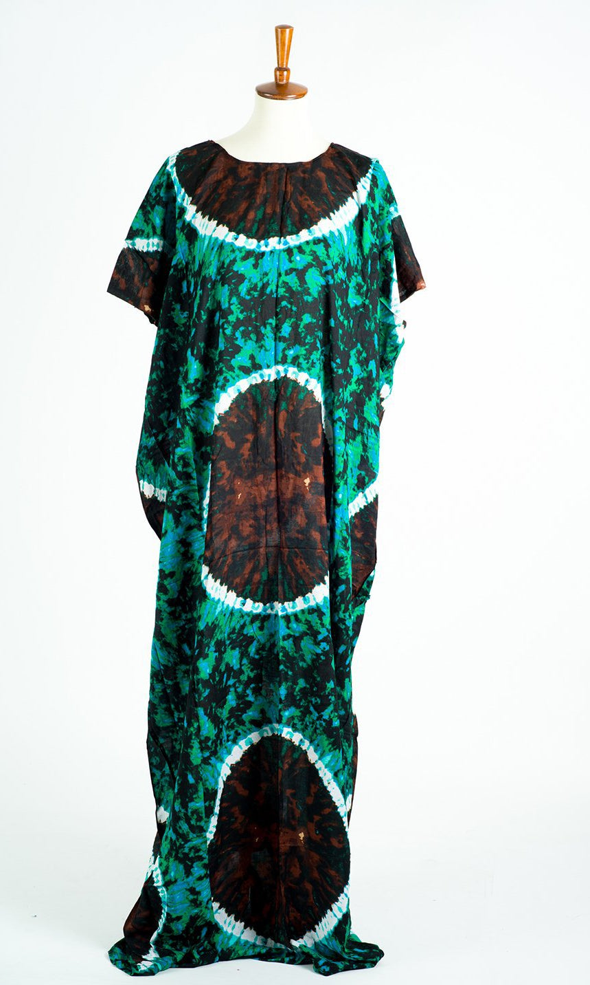 Green and brown dye-tie bati dress Kabayare