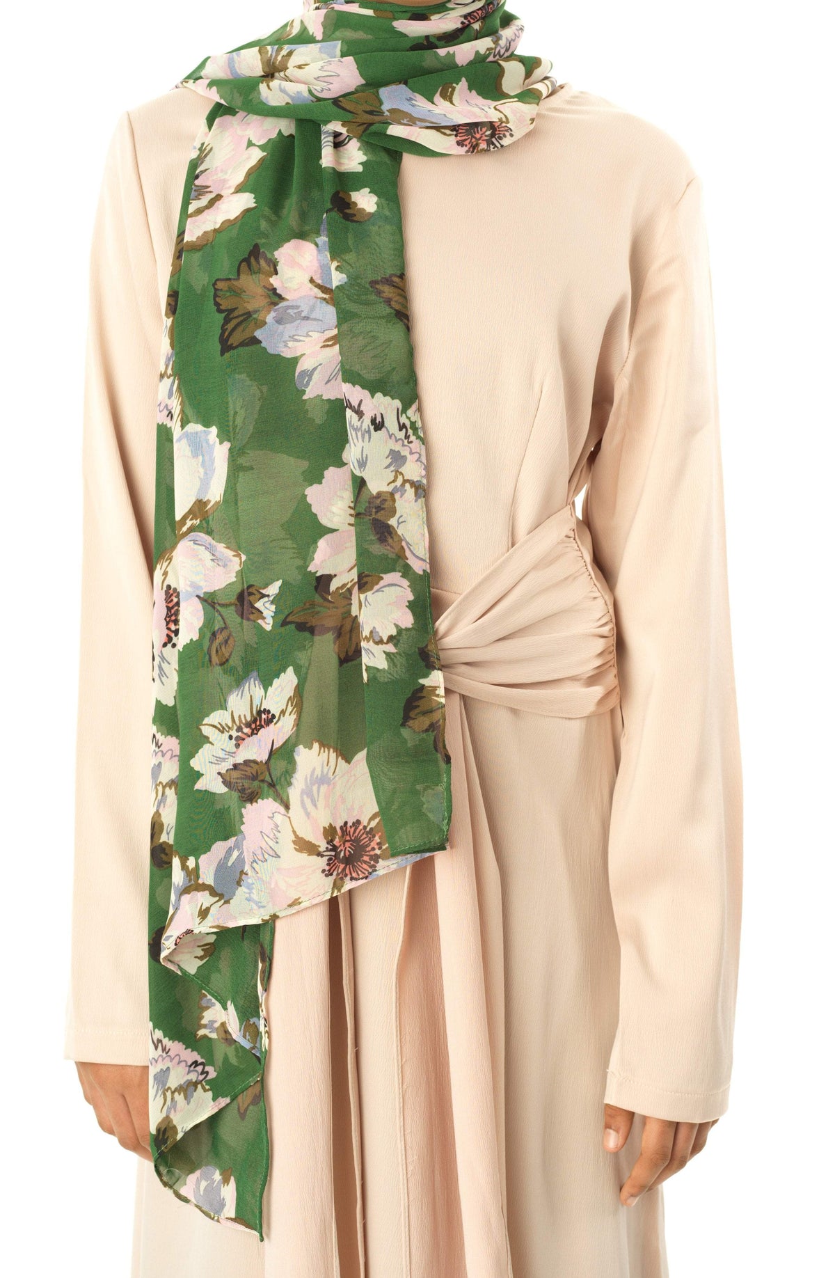 Green floral Digital Chiffon Hijab Kabayare