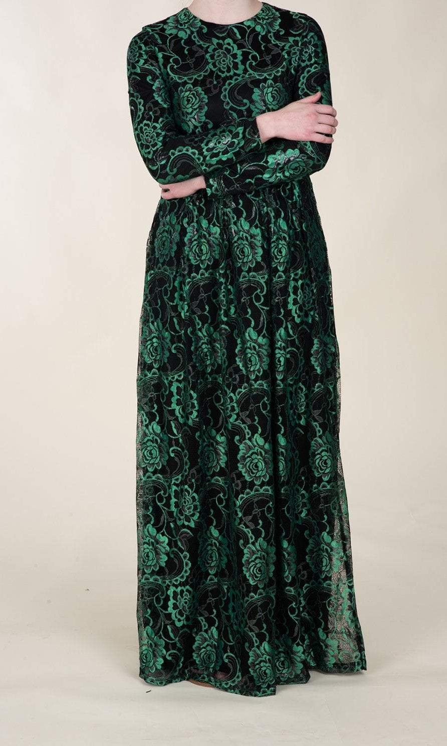 Green Floral Lace Dress Kabayare