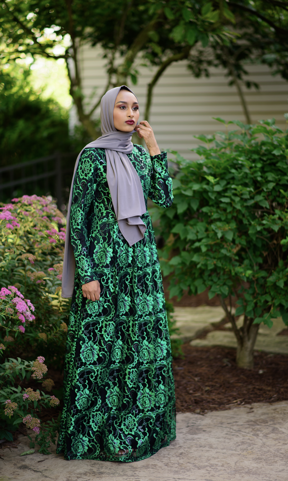Green Floral Lace Dress Kabayare