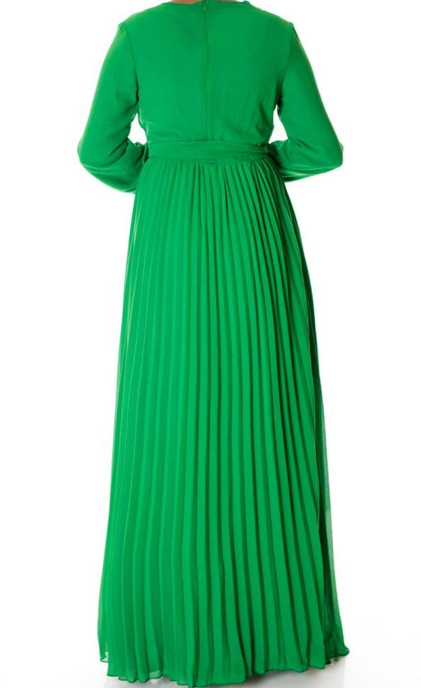 Green French Pleats Maxi Dress Kabayare