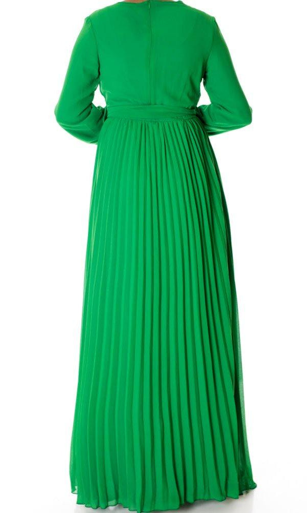 Green French Pleats Maxi Dress Kabayare
