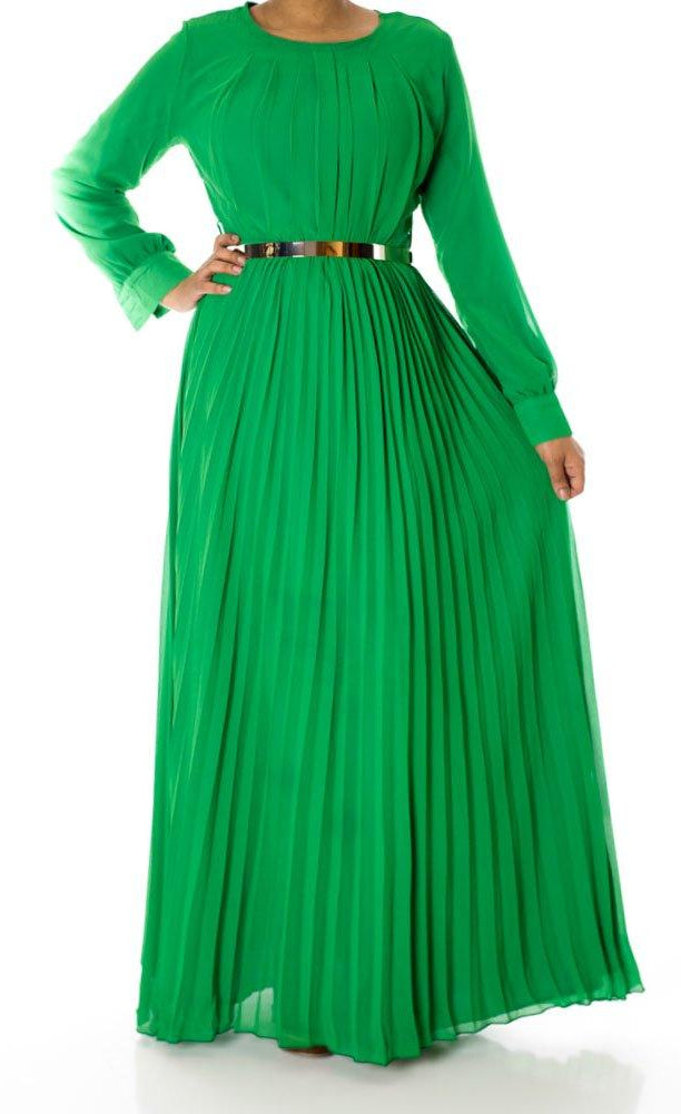 Green French Pleats Maxi Dress Kabayare