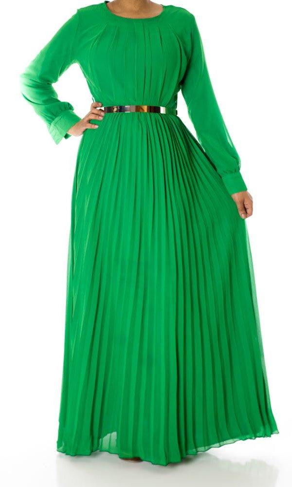 Green French Pleats Maxi Dress Kabayare
