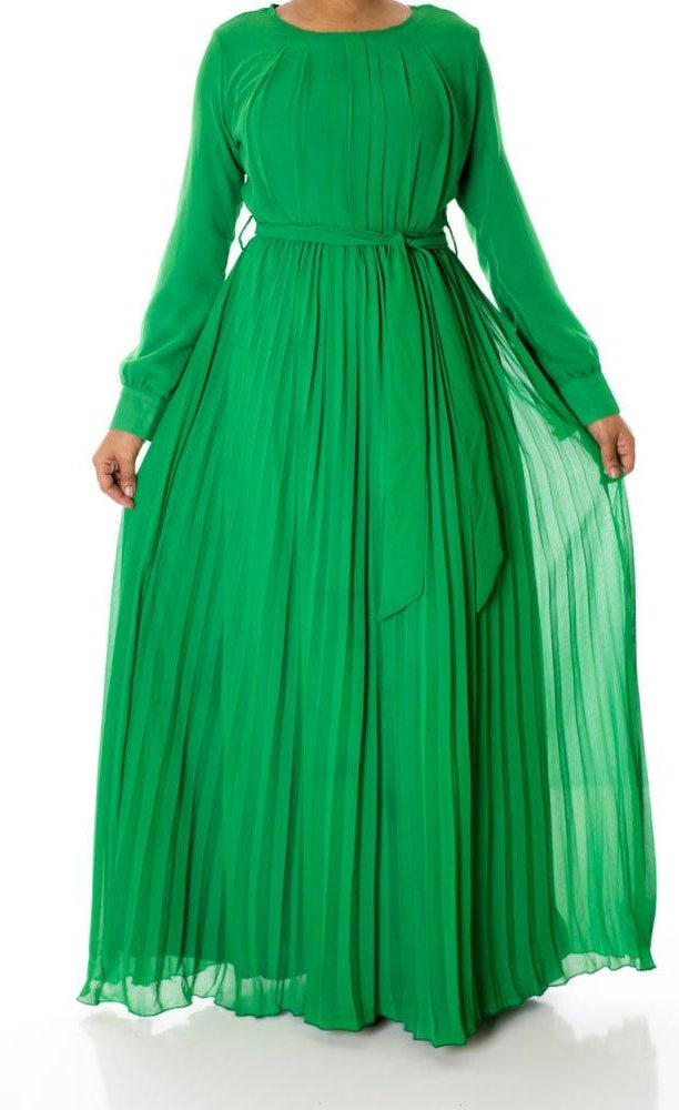 Green French Pleats Maxi Dress Kabayare