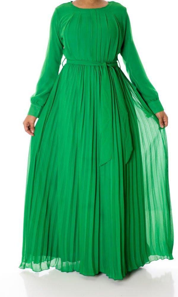 Green French Pleats Maxi Dress Kabayare