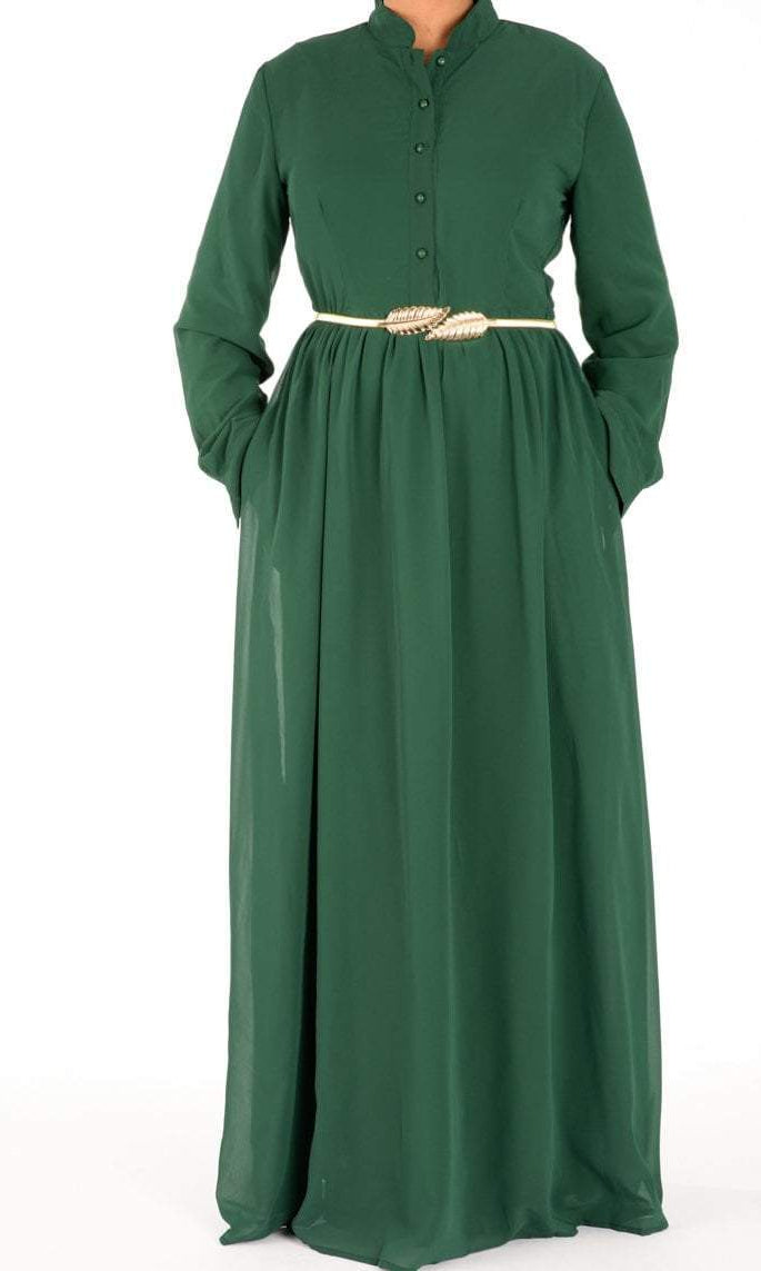 Green Noble Button Maxi Dress Kabayare