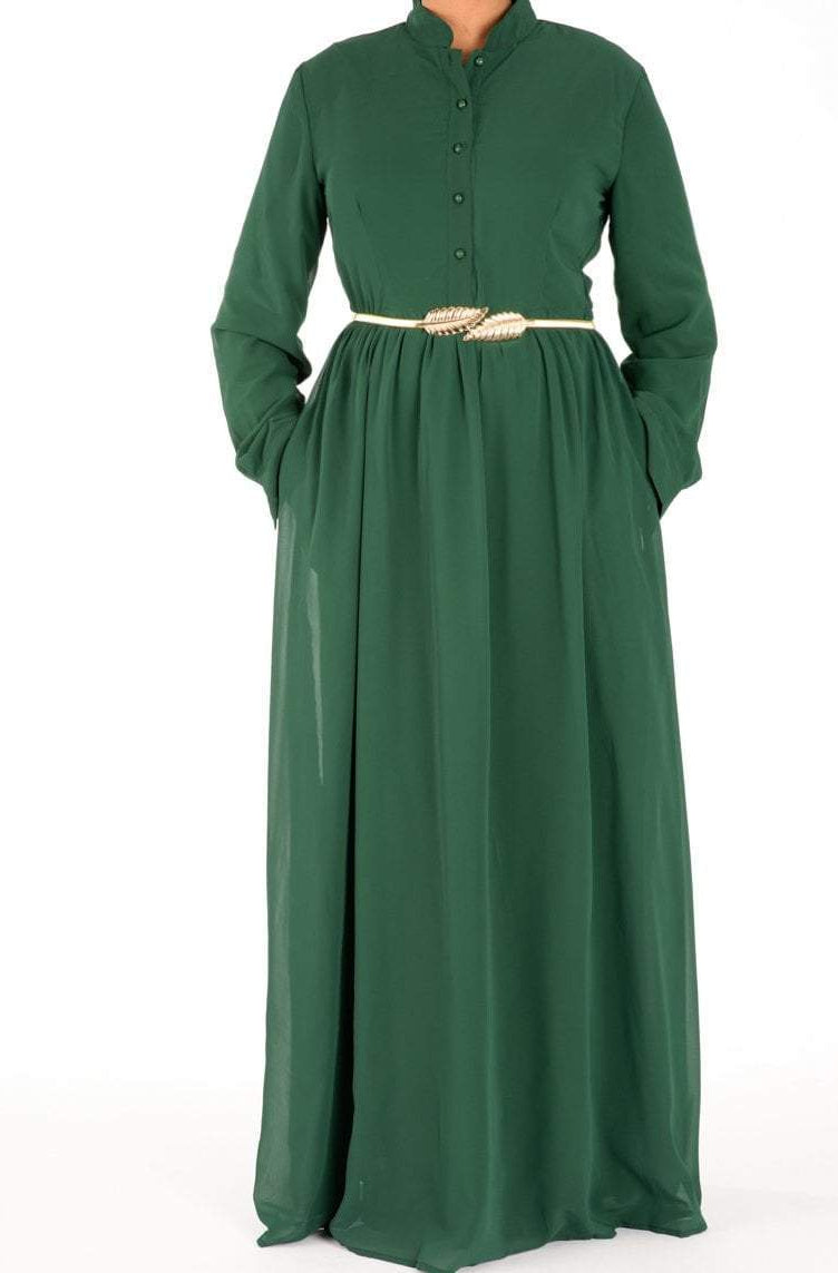 Green Noble Button Maxi Dress Kabayare