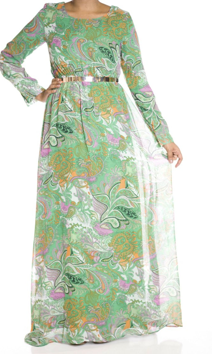 Green paisley Maxi dress Kabayare