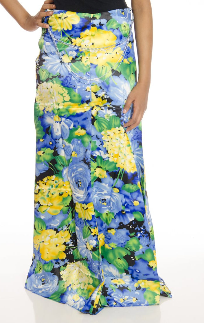 Green Satin Floral Skirt Kabayare