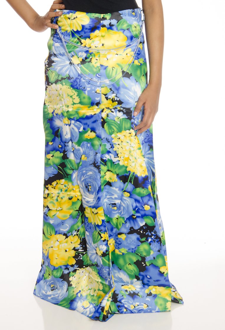 Green Satin Floral Skirt Kabayare