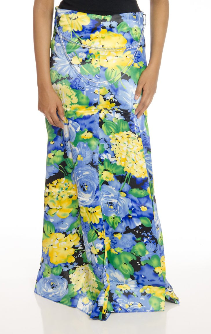 Green Satin Floral Skirt Kabayare