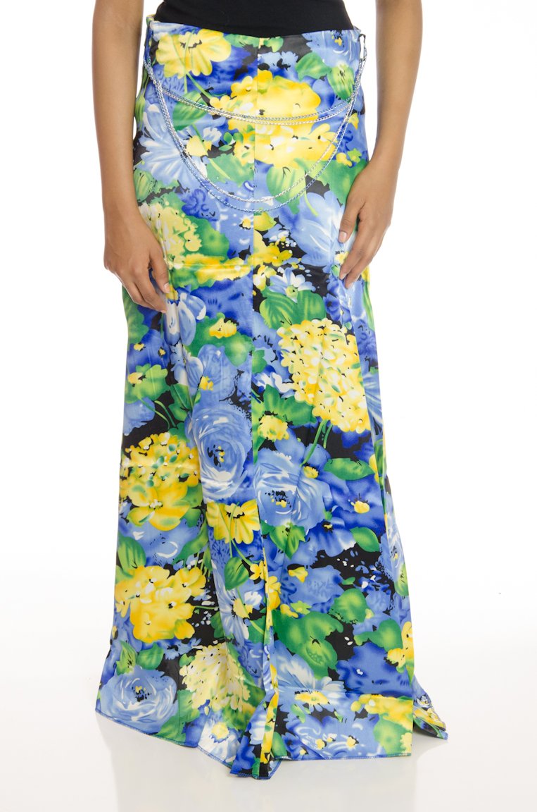 Green Satin Floral Skirt Kabayare