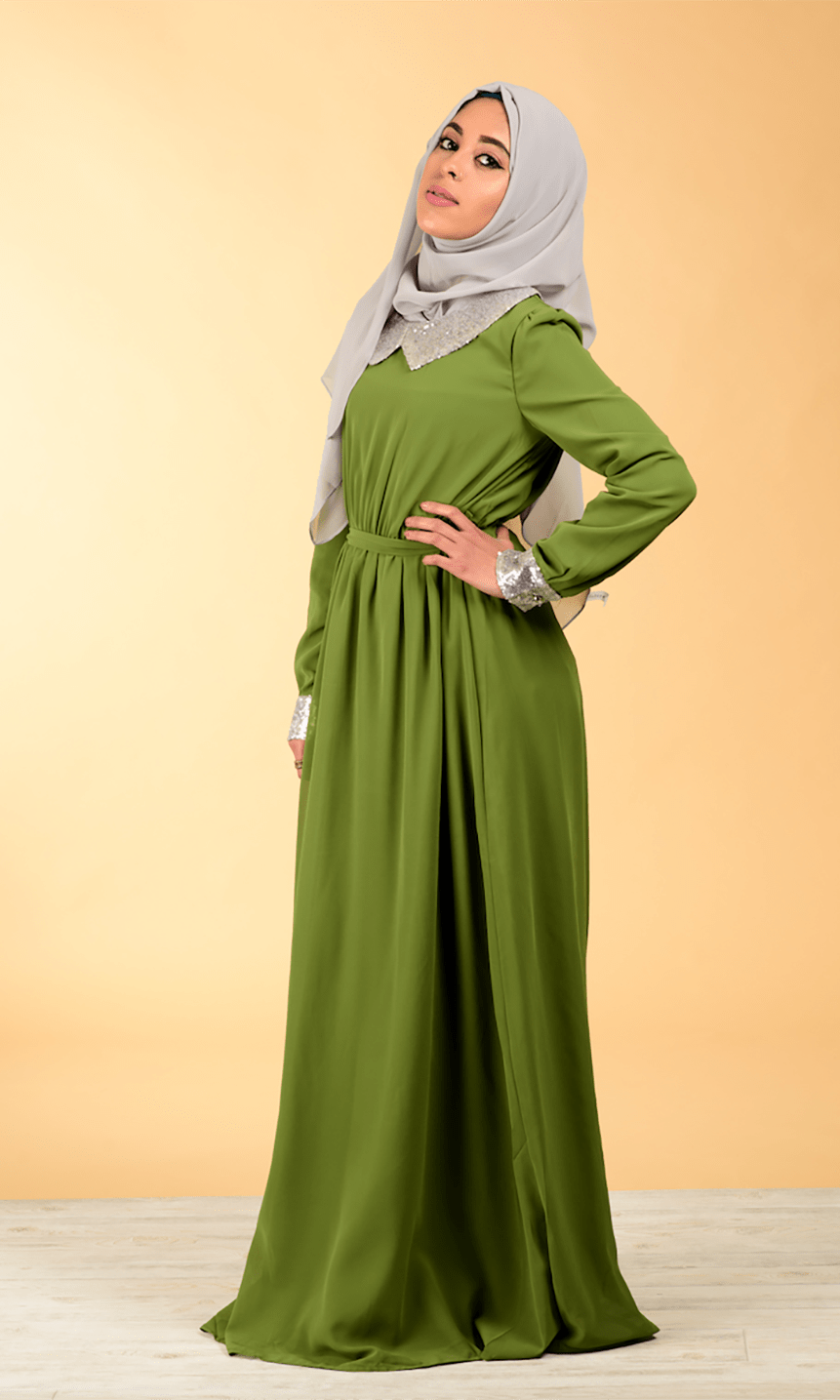 Green Sequin Bow maxi dress Kabayare