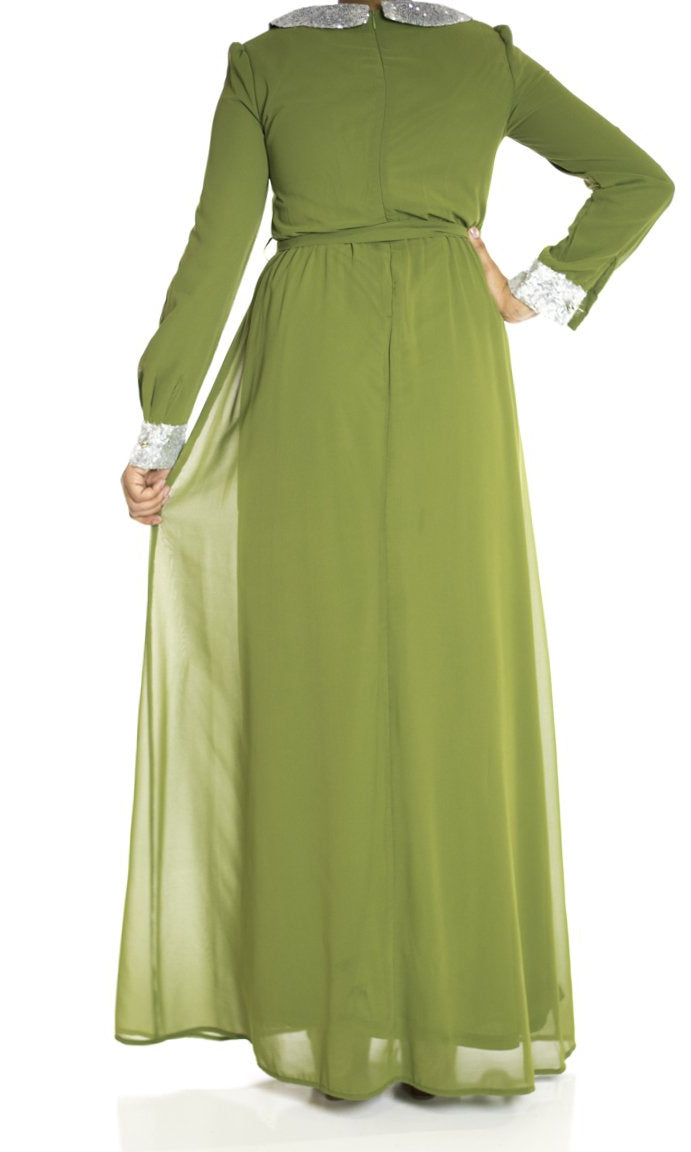 Green Sequin Bow maxi dress Kabayare