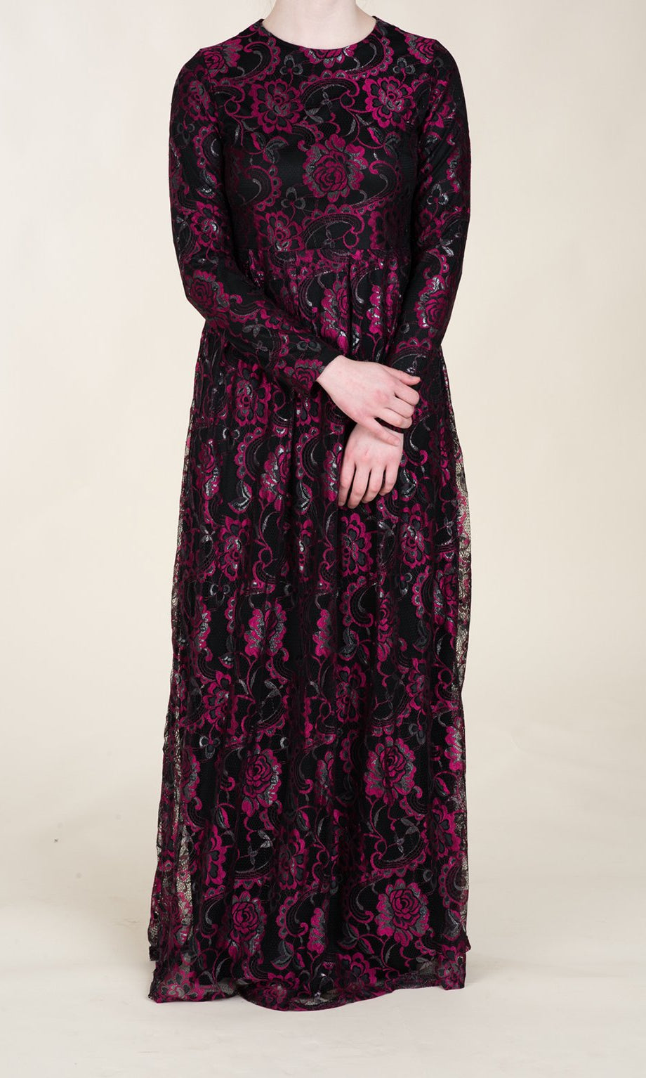Hot Pink Floral Lace Dress Kabayare