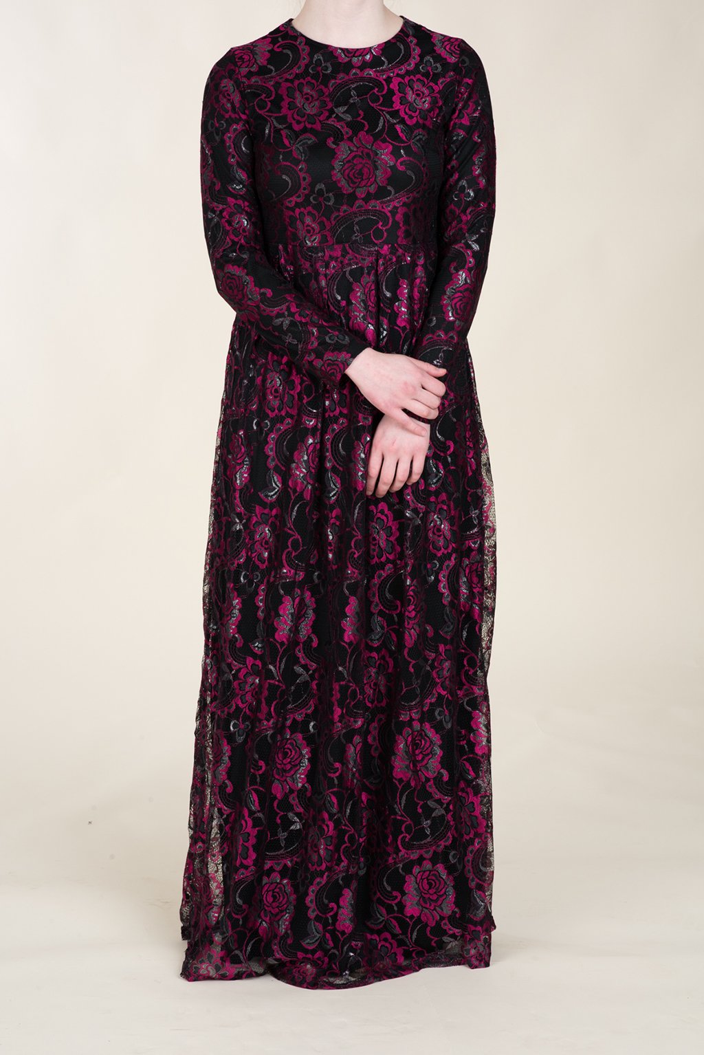 Hot Pink Floral Lace Dress Kabayare