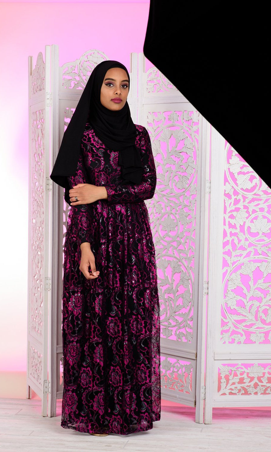Hot Pink Floral Lace Dress Kabayare