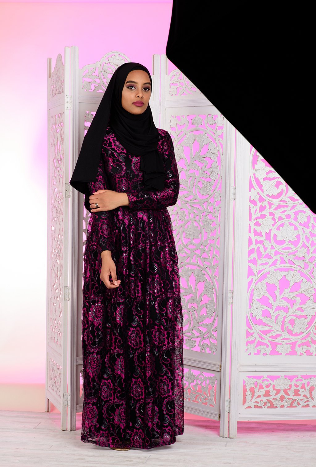 Hot Pink Floral Lace Dress Kabayare