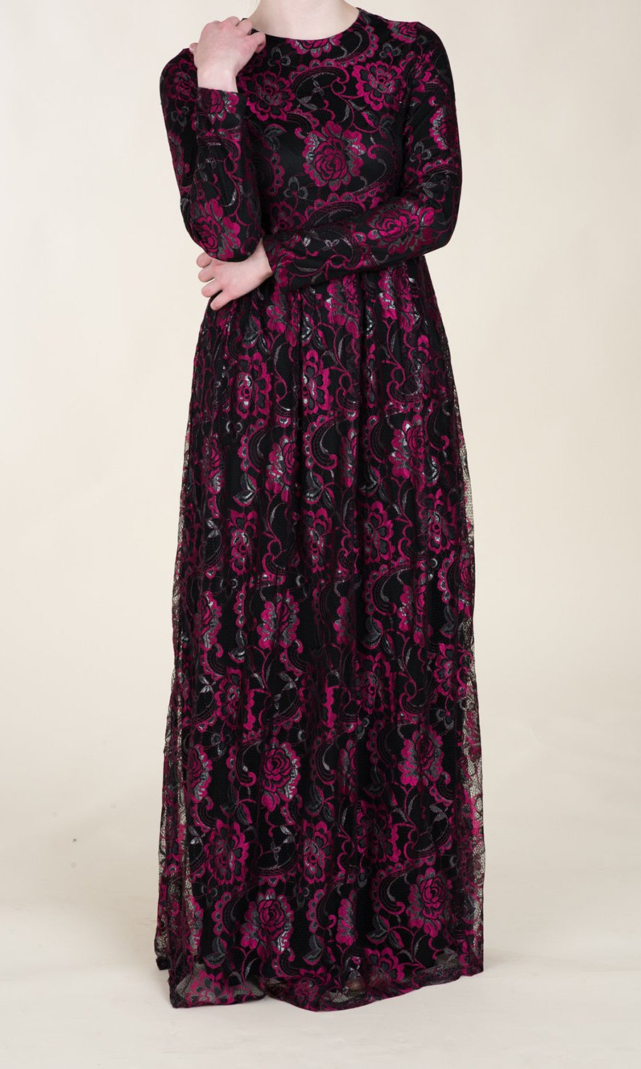 Hot Pink Floral Lace Dress Kabayare