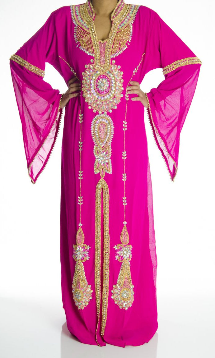 Hot Pink Palm Khaleeji Dress Kabayare