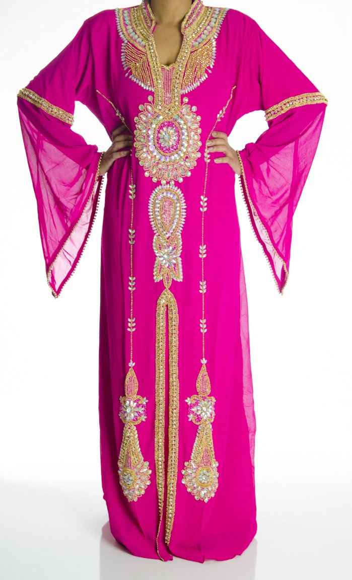 Hot Pink Palm Khaleeji Dress Kabayare