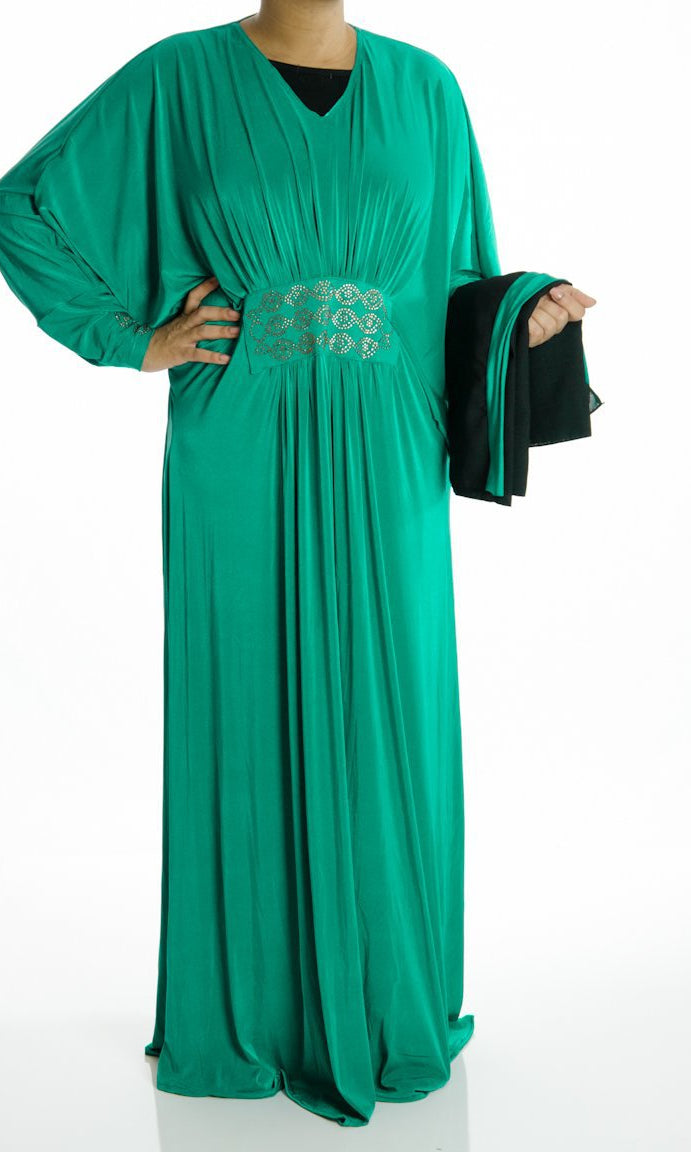 Hunter green Butterfly Jersey Abaya Kabayare