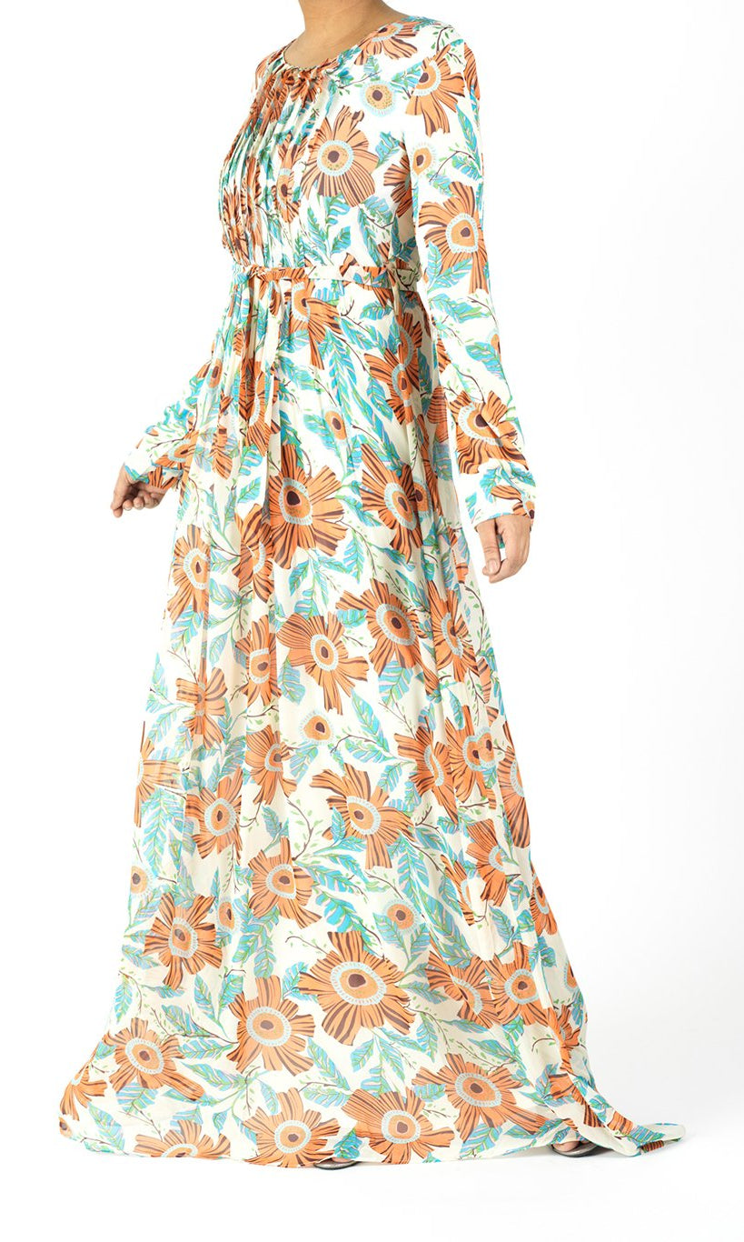 Ivory Aquilegia long sleeve Maxi dress Kabayare
