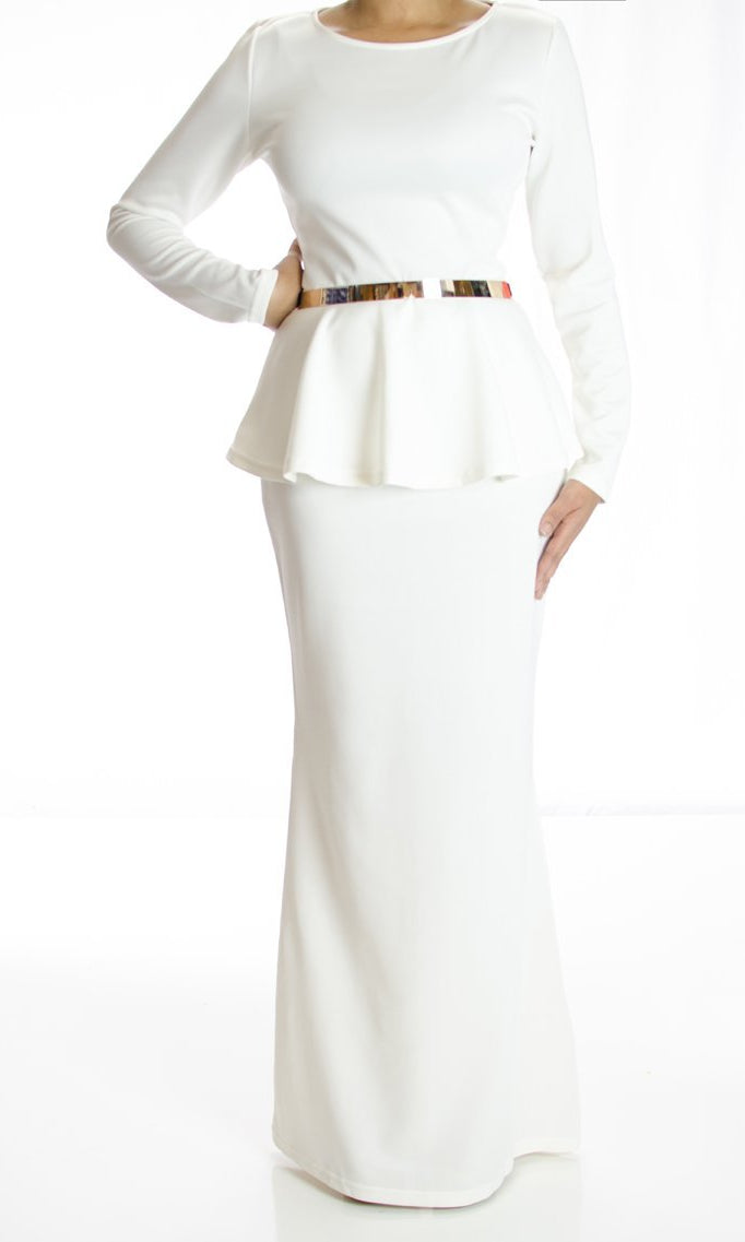 Ivory Long Sleeve Peplum Maxi Dress Kabayare