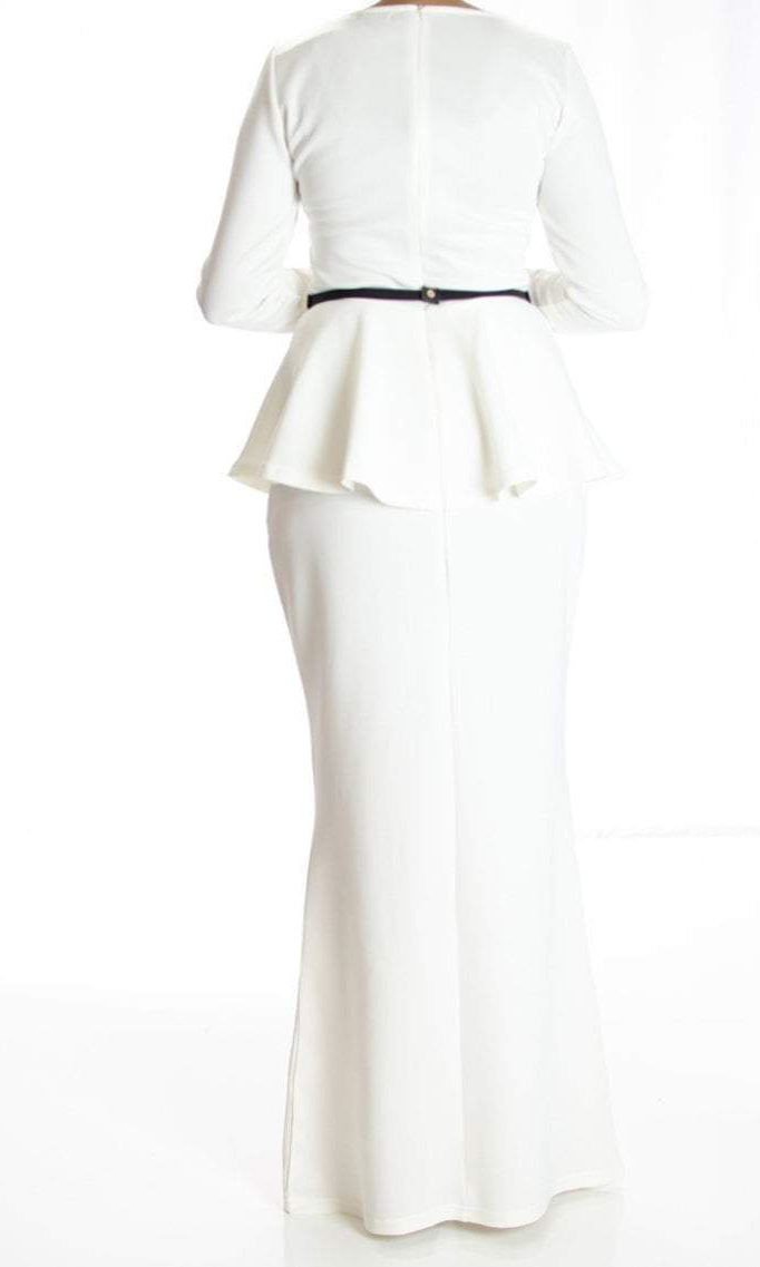 Ivory Long Sleeve Peplum Maxi Dress Kabayare