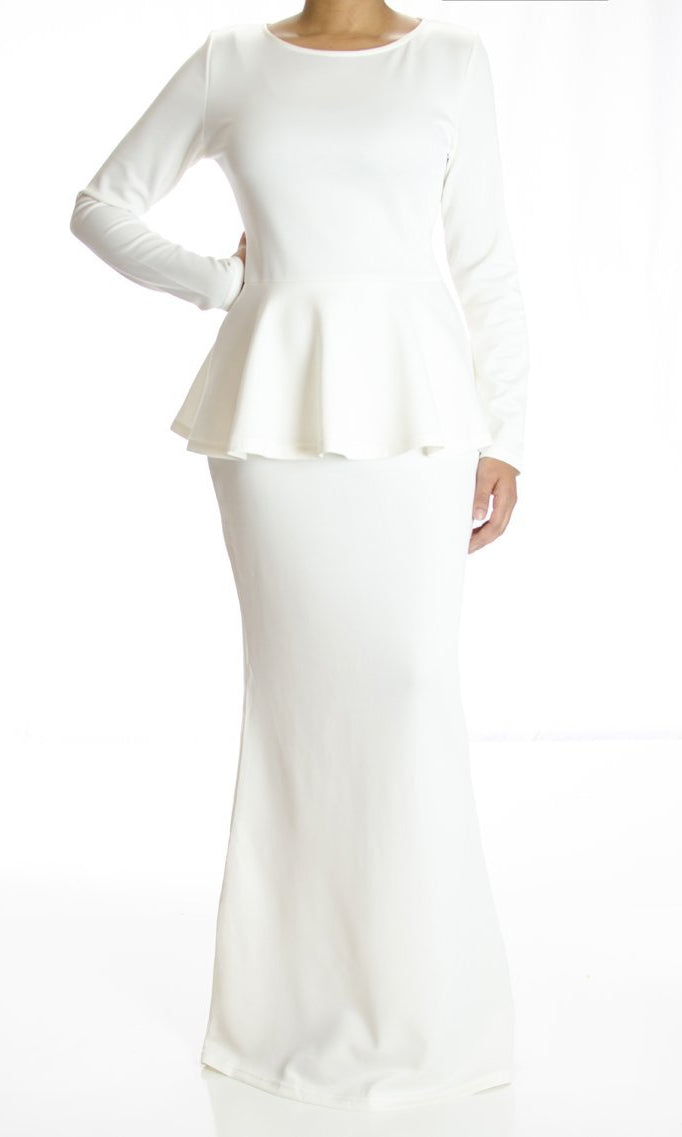 Ivory Long Sleeve Peplum Maxi Dress Kabayare