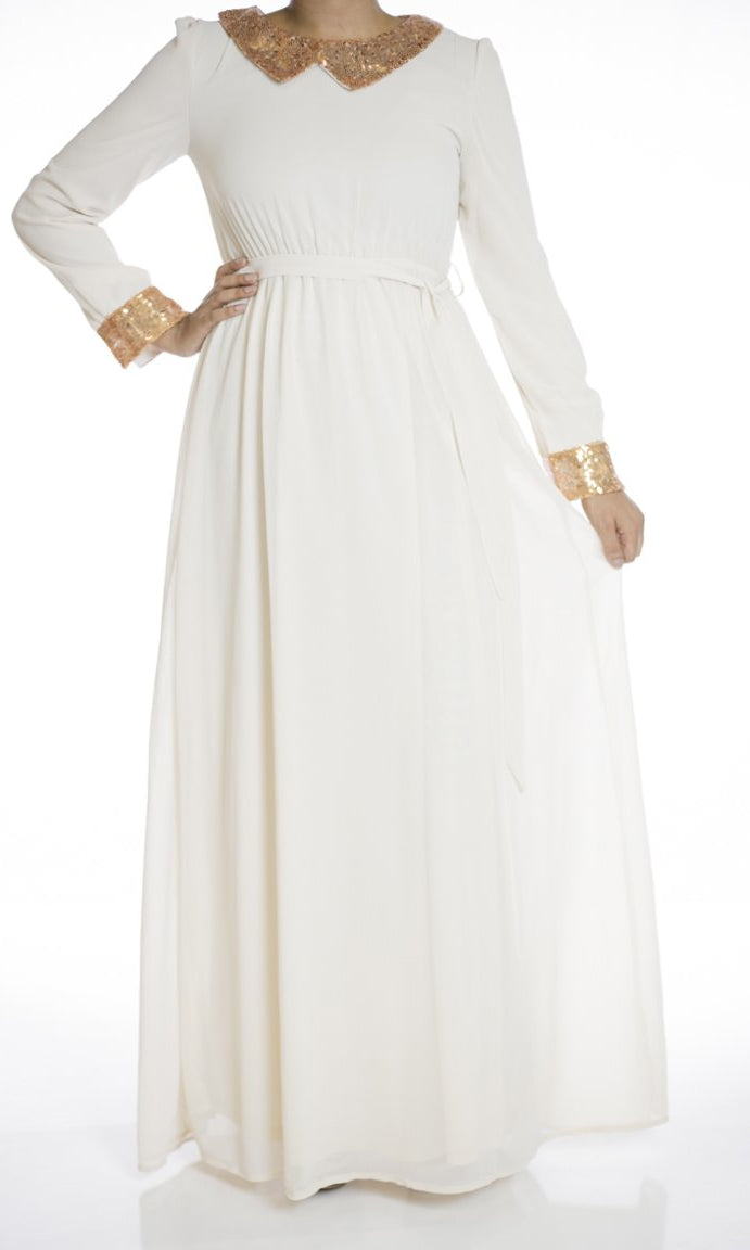 Ivory Sequin Bow maxi dress Kabayare