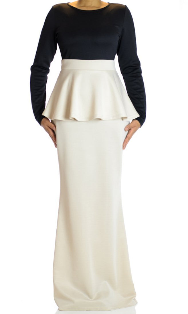 Ivory Two-Tone Peplum Maxi Dress Kabayare
