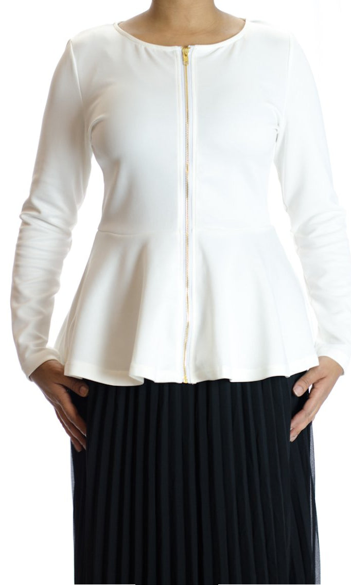 Ivory Zipper Peplum Top Kabayare