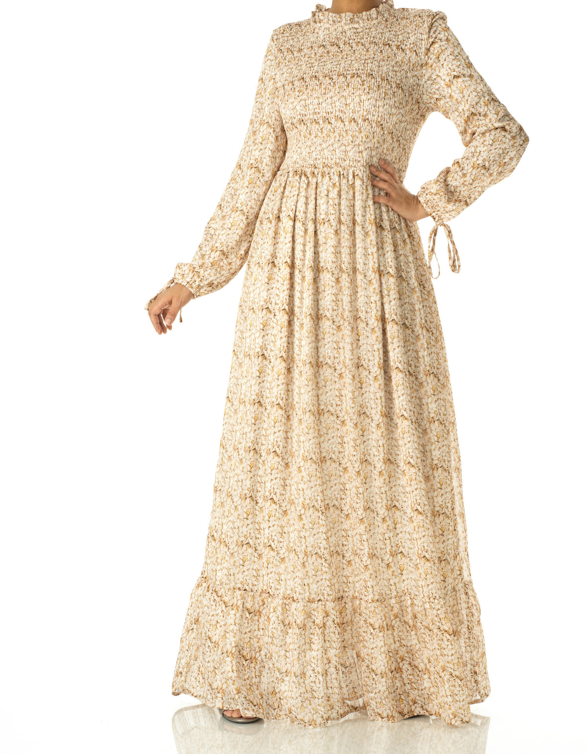 Jasmine petals Print Mock Neck Maxi dress Kabayare