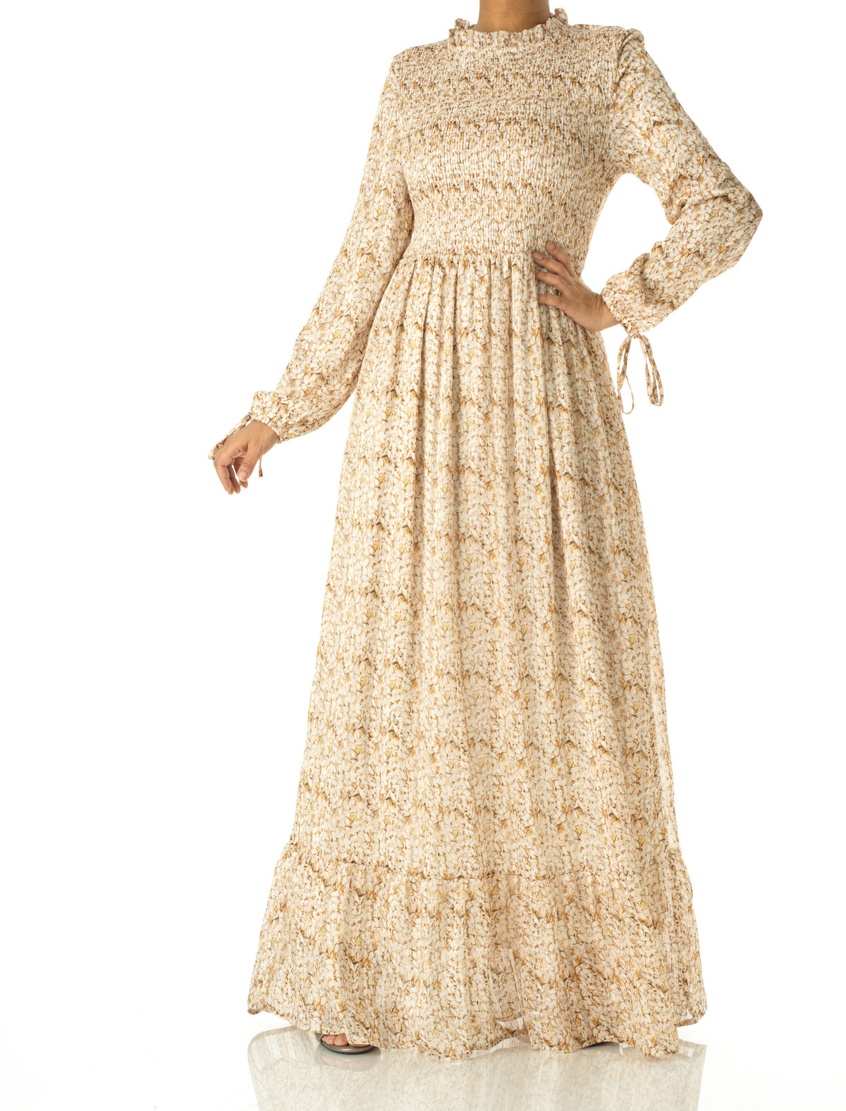 Jasmine petals Print Mock Neck Maxi dress Kabayare