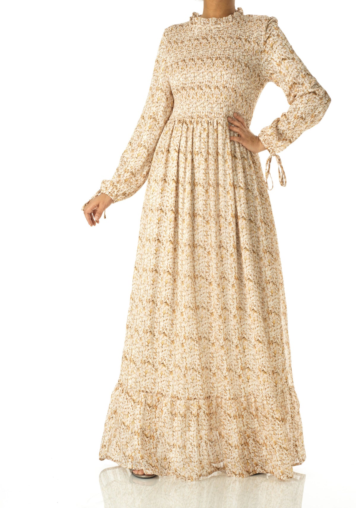 Jasmine petals Print Mock Neck Maxi dress Kabayare