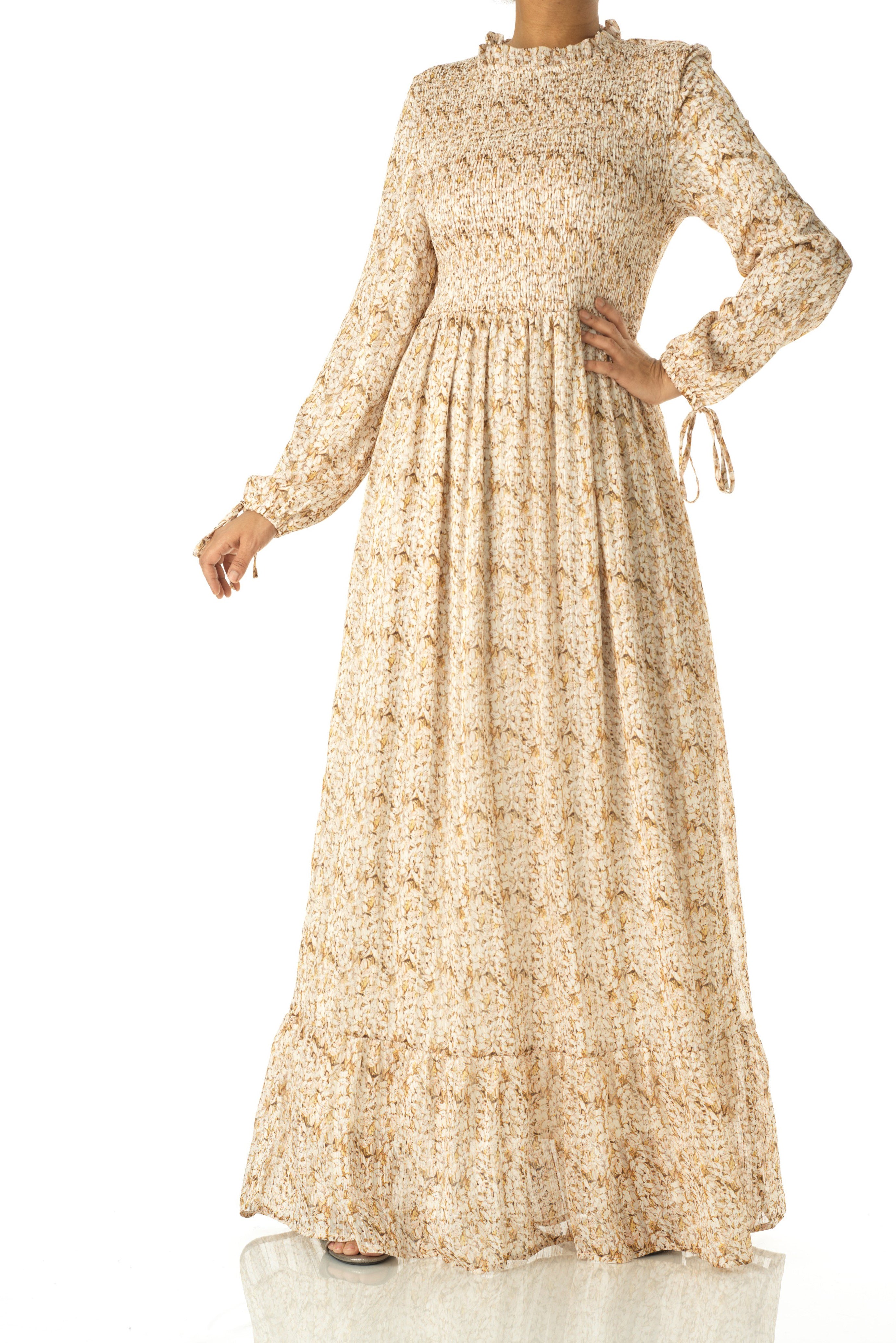 Jasmine petals Print Mock Neck Maxi dress Kabayare