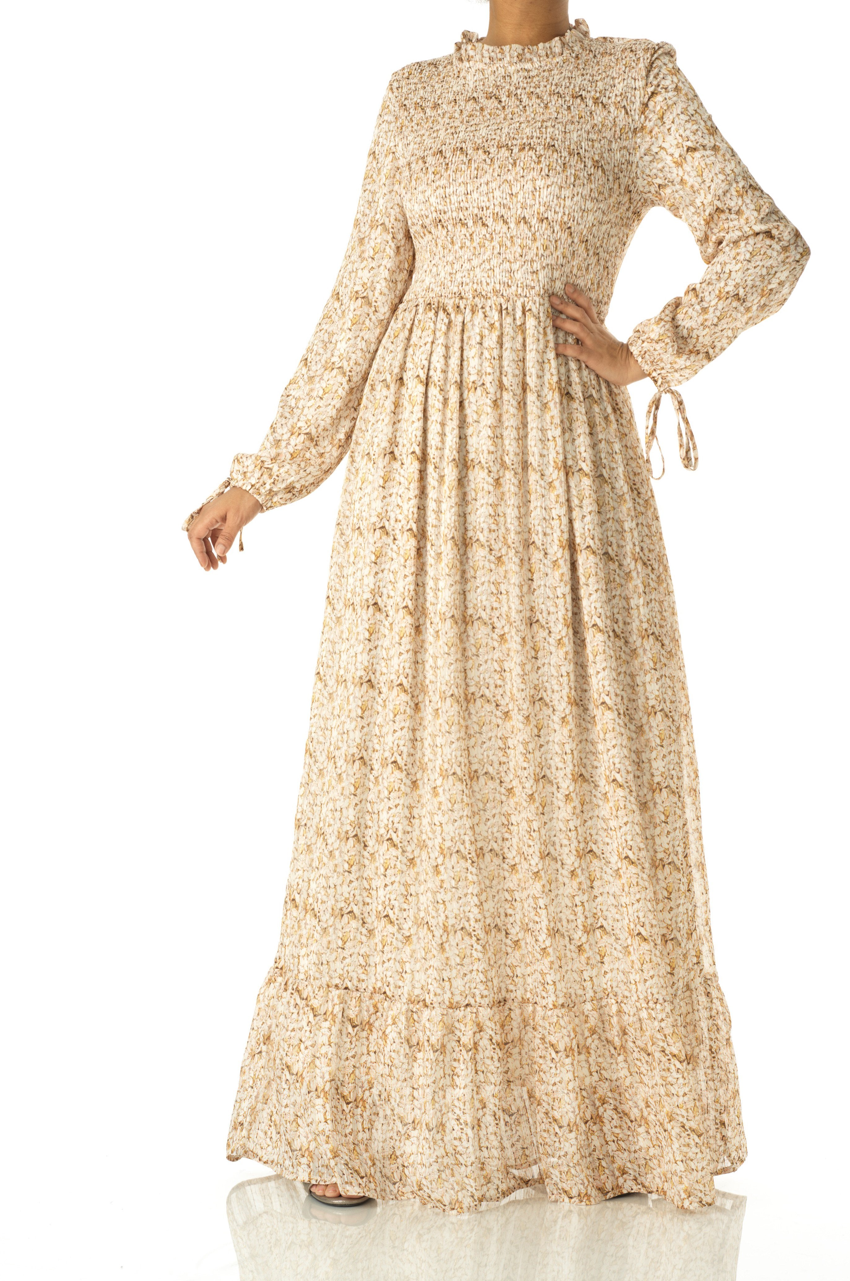 Jasmine petals Print Mock Neck Maxi dress Kabayare